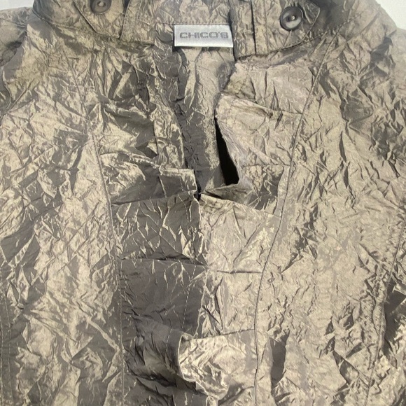 CHICO’S JOLENA CRINKLED JACKET WOMENS 2 TAN PARTY COCKTAILS - Picture 4 of 14